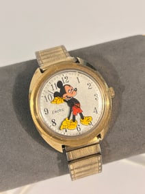Vintage Timex Electric Mickey Mouse Watch Walt Disney Gold Tone 1970s Runs Great