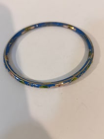 Vintage Chinese Multi Colored Cloisonne Narrow Bangle Bracelet 7"