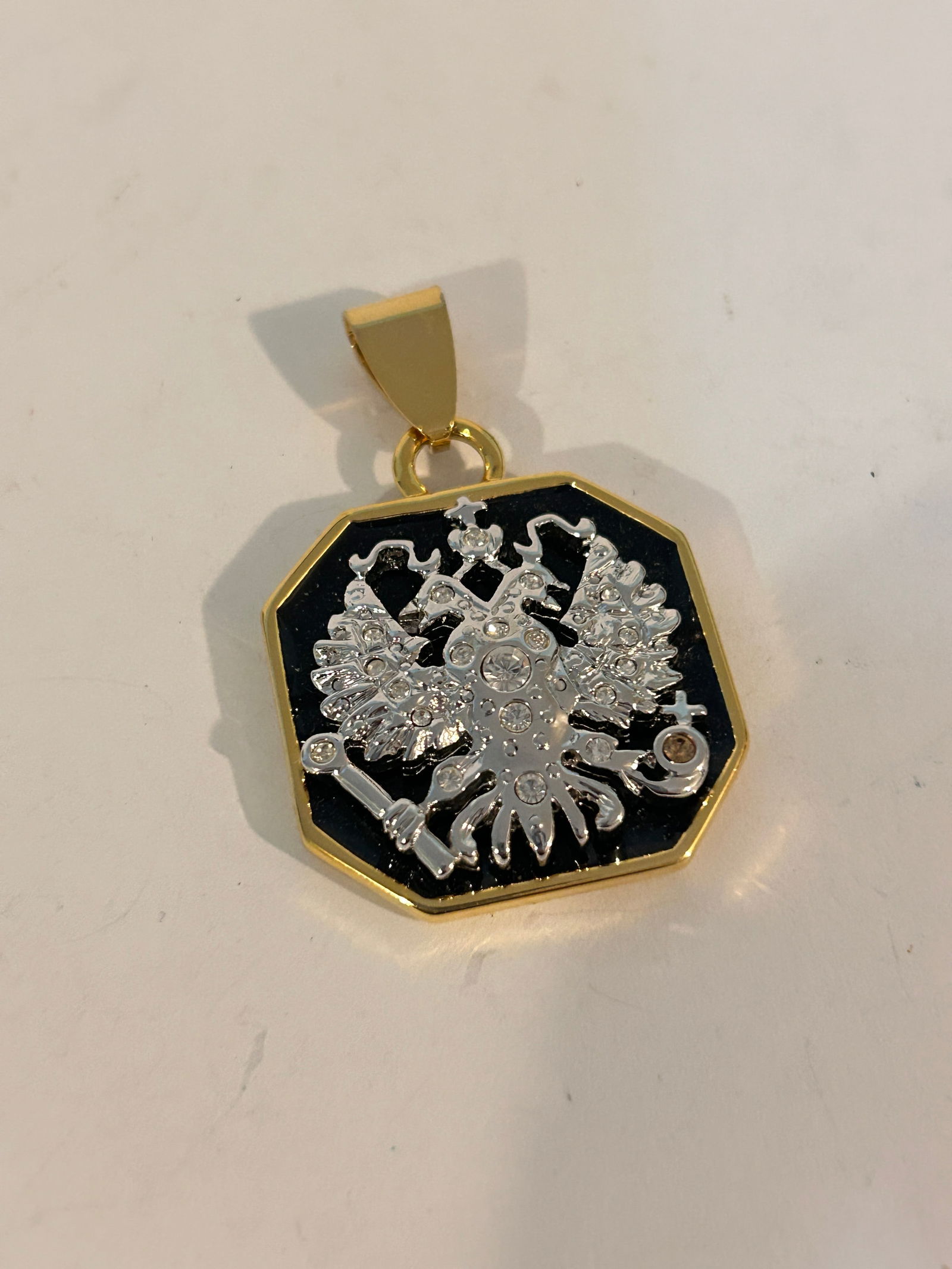 Vintage Joan Rivers Navy/Gold Imperial Russian Eagle Enamel Pendant (1 of 4)