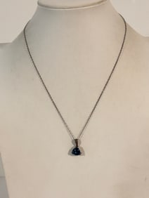 Vintage Sterling Silver Blue Sapphire pendant Necklace 18"