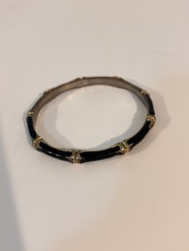 Fornash Vintage Gold Tone Black Enamel Bracelet 7"