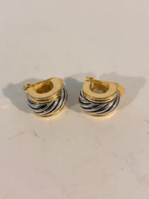 Vtg TJ M USA Half Moon Roped Earrings Silver Gold Toned Clip On Stud Cuffs