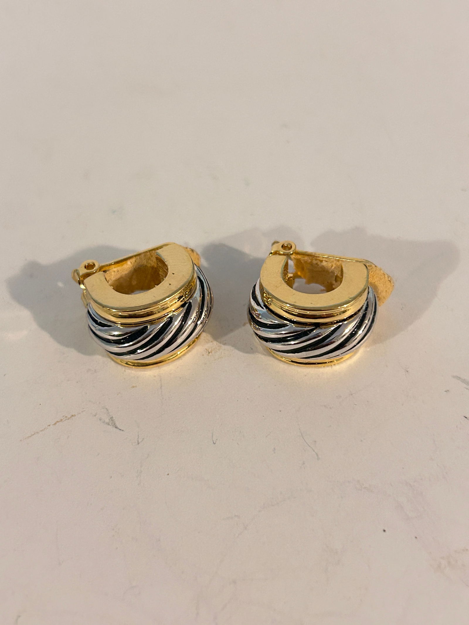 Vtg TJ M USA Half Moon Roped Earrings Silver Gold Toned Clip On Stud Cuffs (1 of 5)