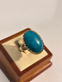 Vintage Perfume hinged Faux Turquoise Custom Ring adjustable