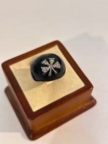 Vintage rhinestone black enamel Custom Ring 8