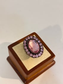Vintage pink glass rhinestone Custom Ring 6