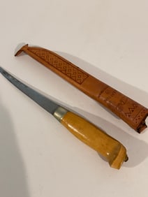 Vintage J. Marttiini / Rapala Finland Engraved 6" Fish Fillet Knife w/ Sheath