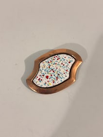 Vintage Splattered Enamel Copper Brooch Pin Mid Century