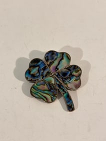 Vintage Sterling Silver Abalone Alpaca Brooch