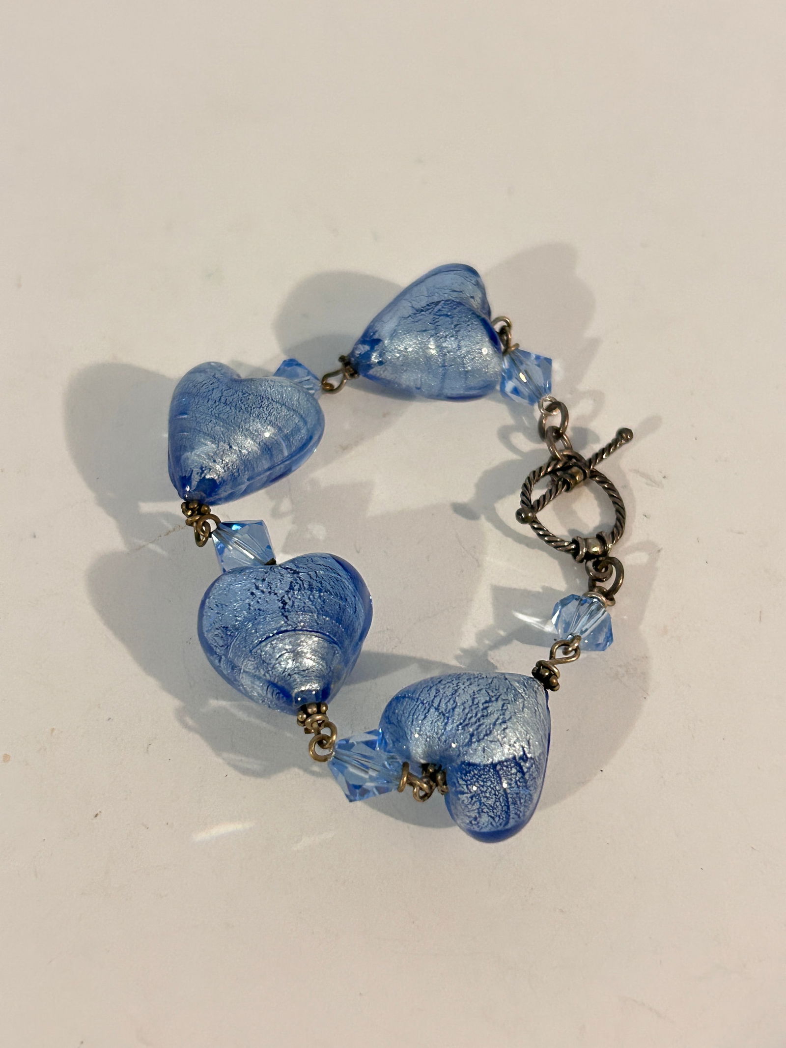Blue Murano Glass heart Swarovski Crystal bead bracelet 8" (1 of 4)