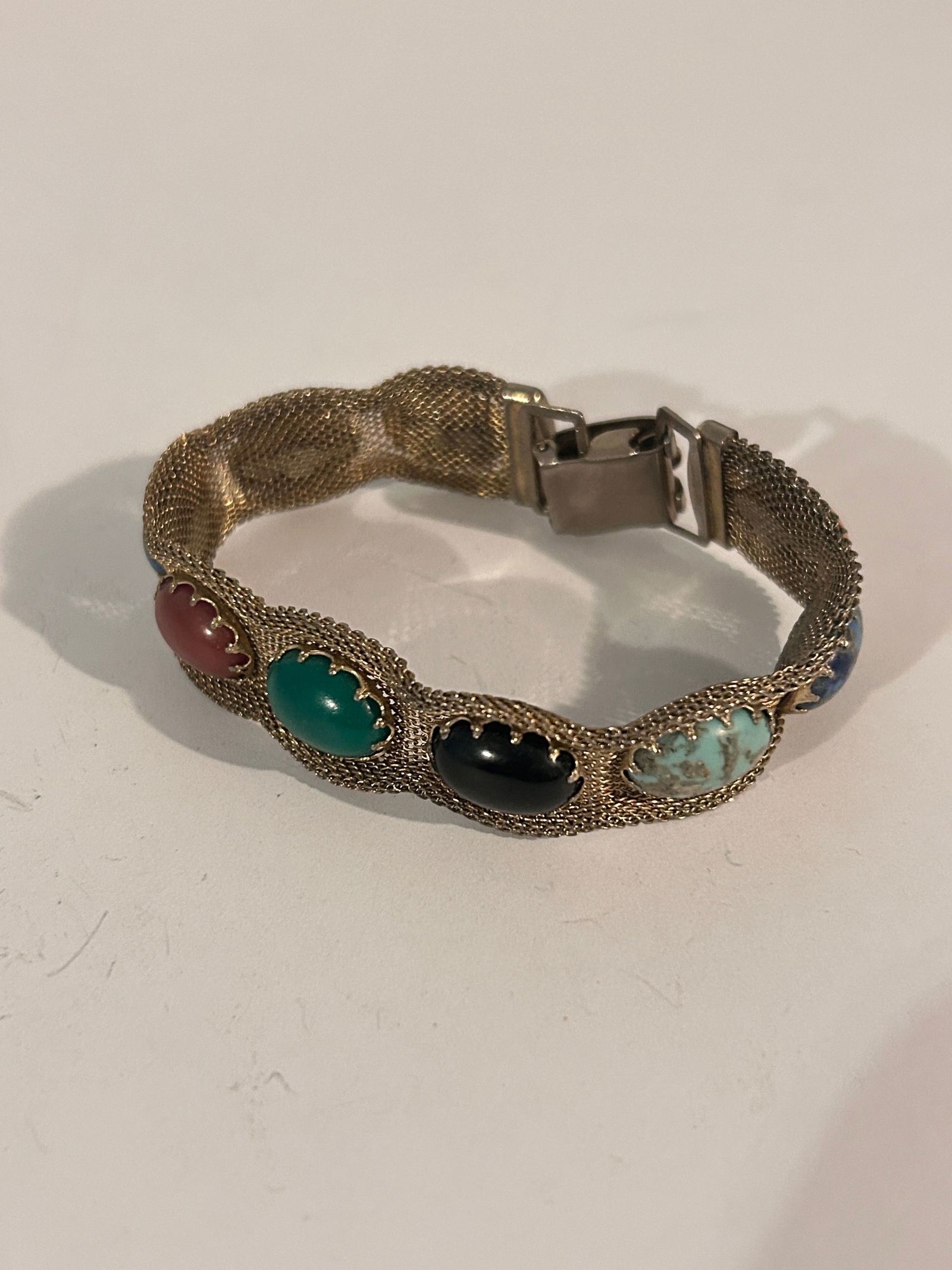 Vintage 1940s mesh brass multi color Bracelet 8" (1 of 4)