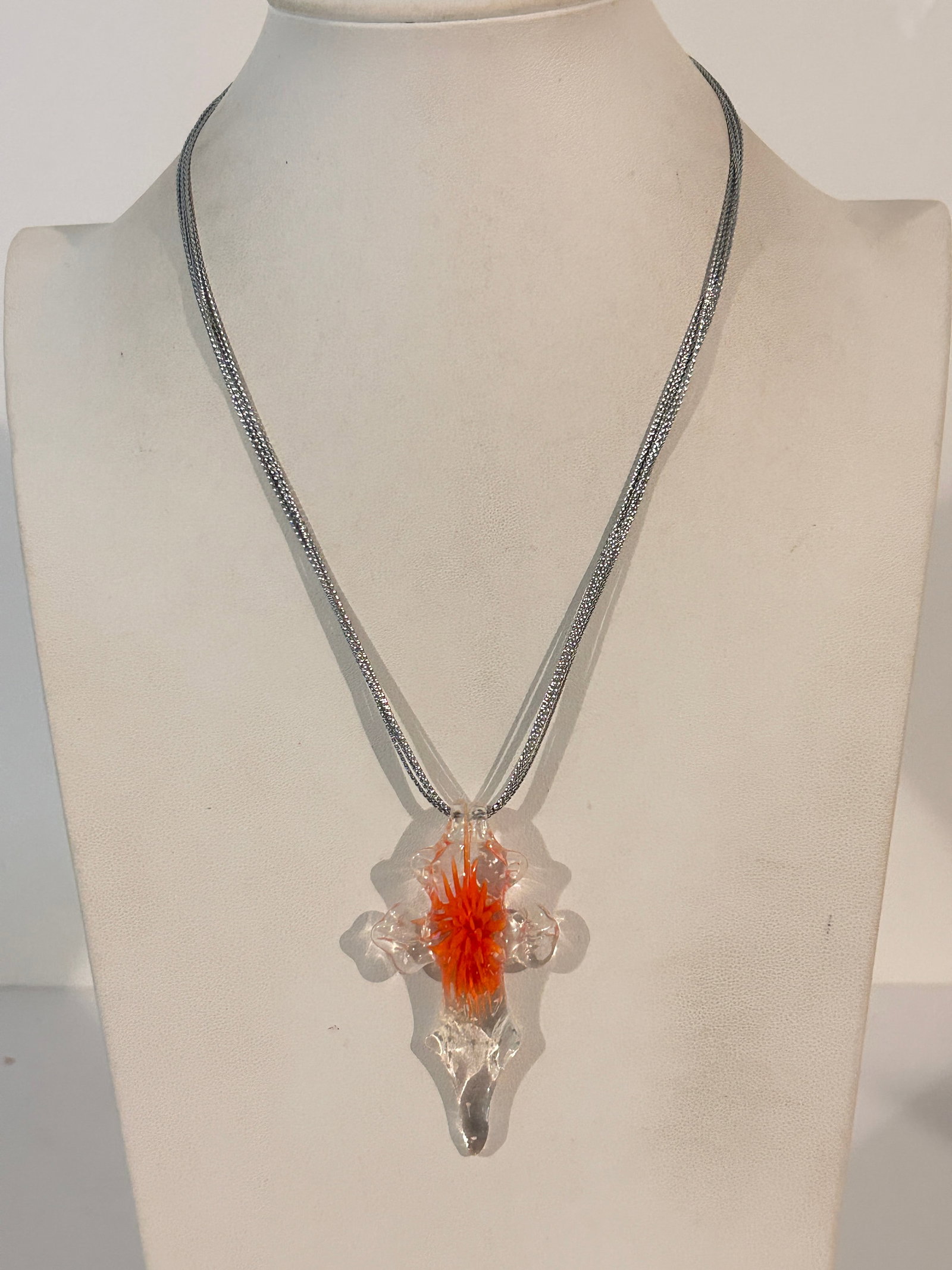Vintage Glass Cross Pendant Necklace 18": Vintage Glass Cross Pendant Necklace 18" Please view all photos as they are part of the description and condition of this Item, Feel free to contact me with questions or picture requests! Used Item AS