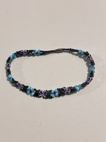 Vintage Hematite/black blue bead Bracelet 10"