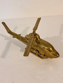 Vintage Solid Brass Helicopter With Moving Propeller.