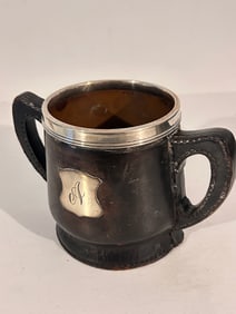 Vintage Sterling Silver 1908 Gorham Tankard Leather Mug Old Rare Piece 8" X 5"