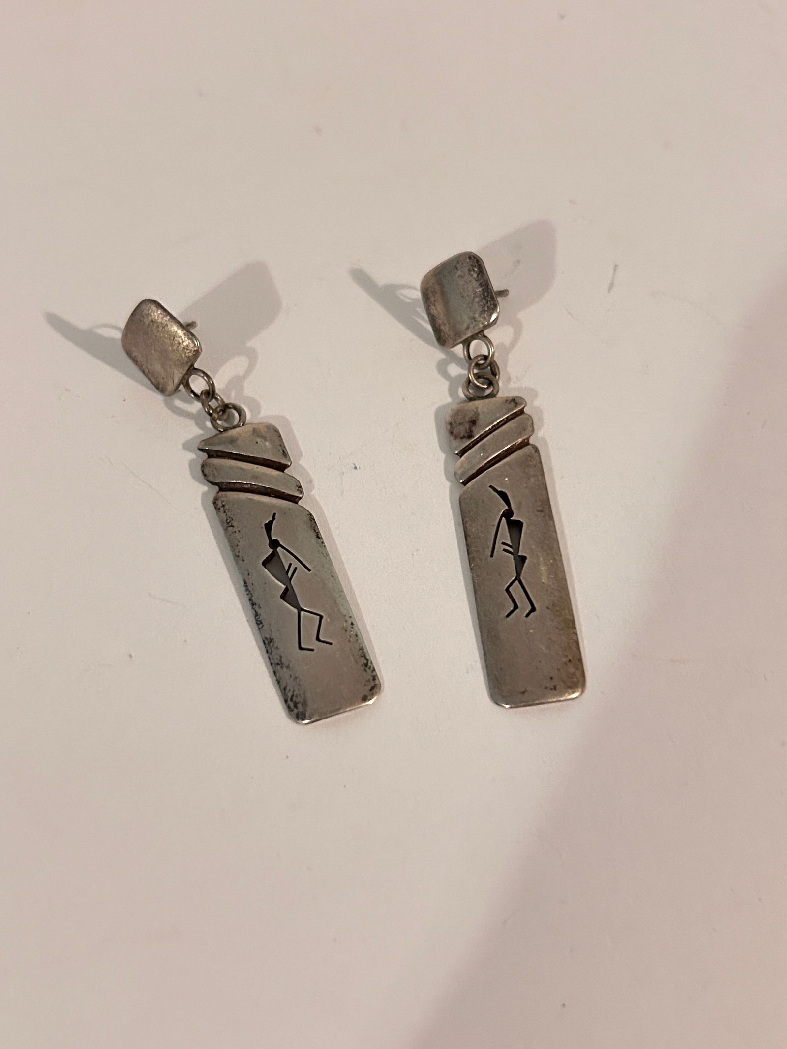 Native American sterling silver dangle earrings featuring a Kokopelli design (1 of 5)