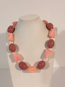 Vintage Large Pink bead Necklace 22"