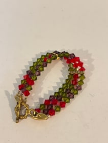 Vintage Crystal class bead 3 strand Bracelet 7"