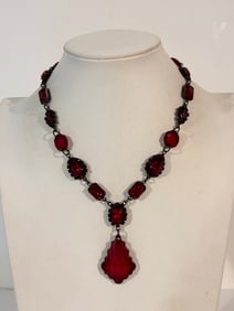 Vintage Red Rhinestone Necklace 16"