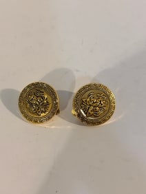 Vintage Metal Lion's Head Black And Gold Earrings