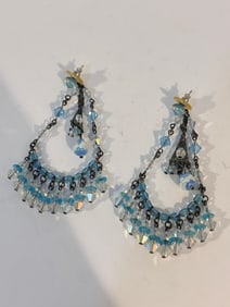 Vintage Turquoise Crystal Chandelier Earrings