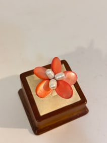 Vintage mother of pearl Faux Pearl floral Custom Ring adjustable