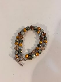 Vintage Sterling Silver freshwater pearl Swarovski Bracelet 7.5"