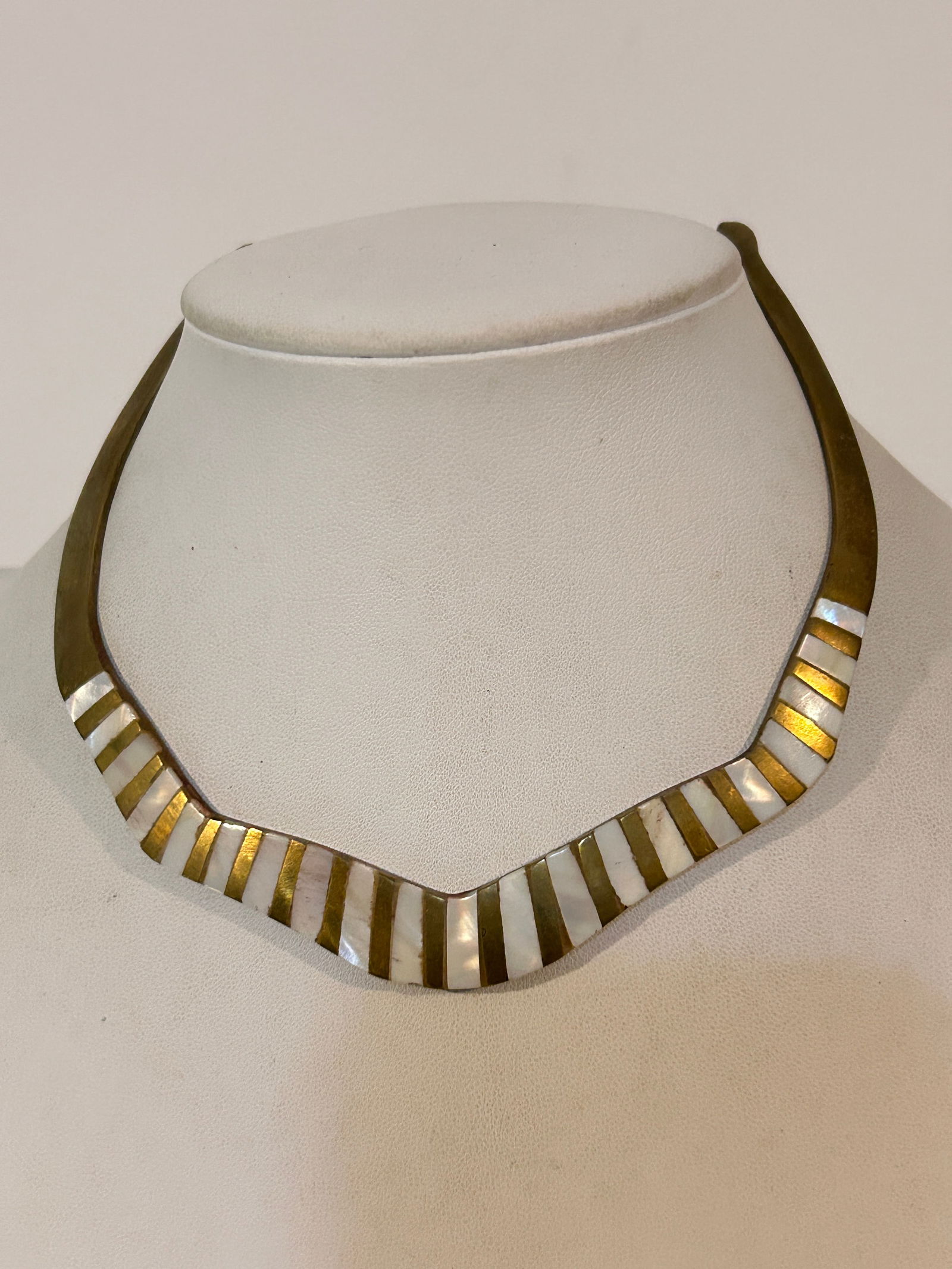 Vintage Cleopatra choker egyptian style brass mother of pearl necklace 7": Vintage Cleopatra choker egyptian style brass mother of pearl necklace 7" Please view all photos as they are part of the description and condition of this Item, Feel free to contact me with questions
