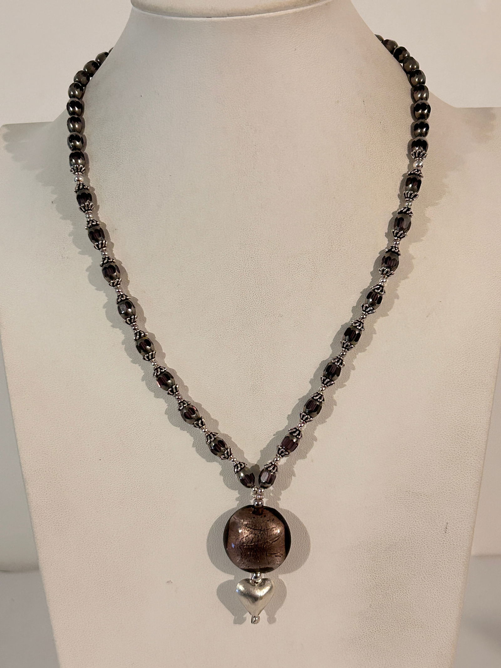 Vintage Sterling Silver Murano Pendant glass bead Necklace 21" (1 of 5)
