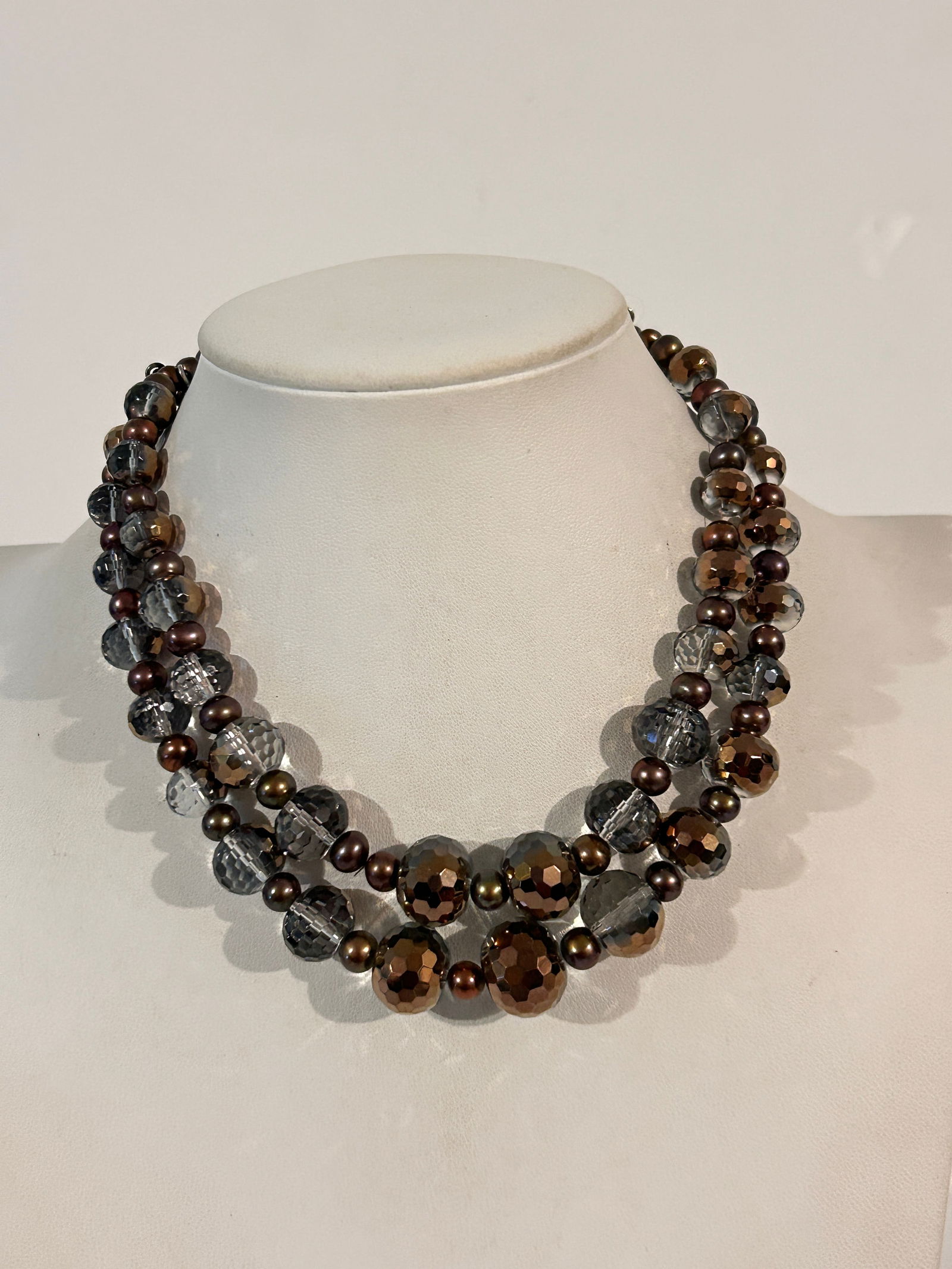 Vintage Sterling Silver Double Strand Crystal bead heavy Necklace 14" (1 of 5)