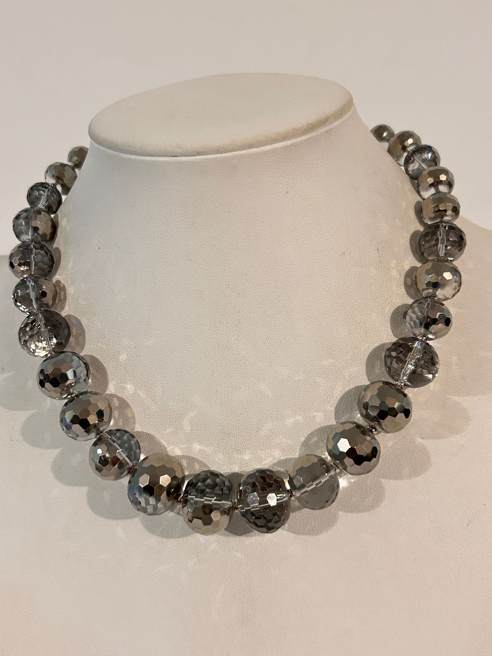 Vintage Sterling Silver Smokey Crystal Bead heavy Necklace 15" (1 of 5)