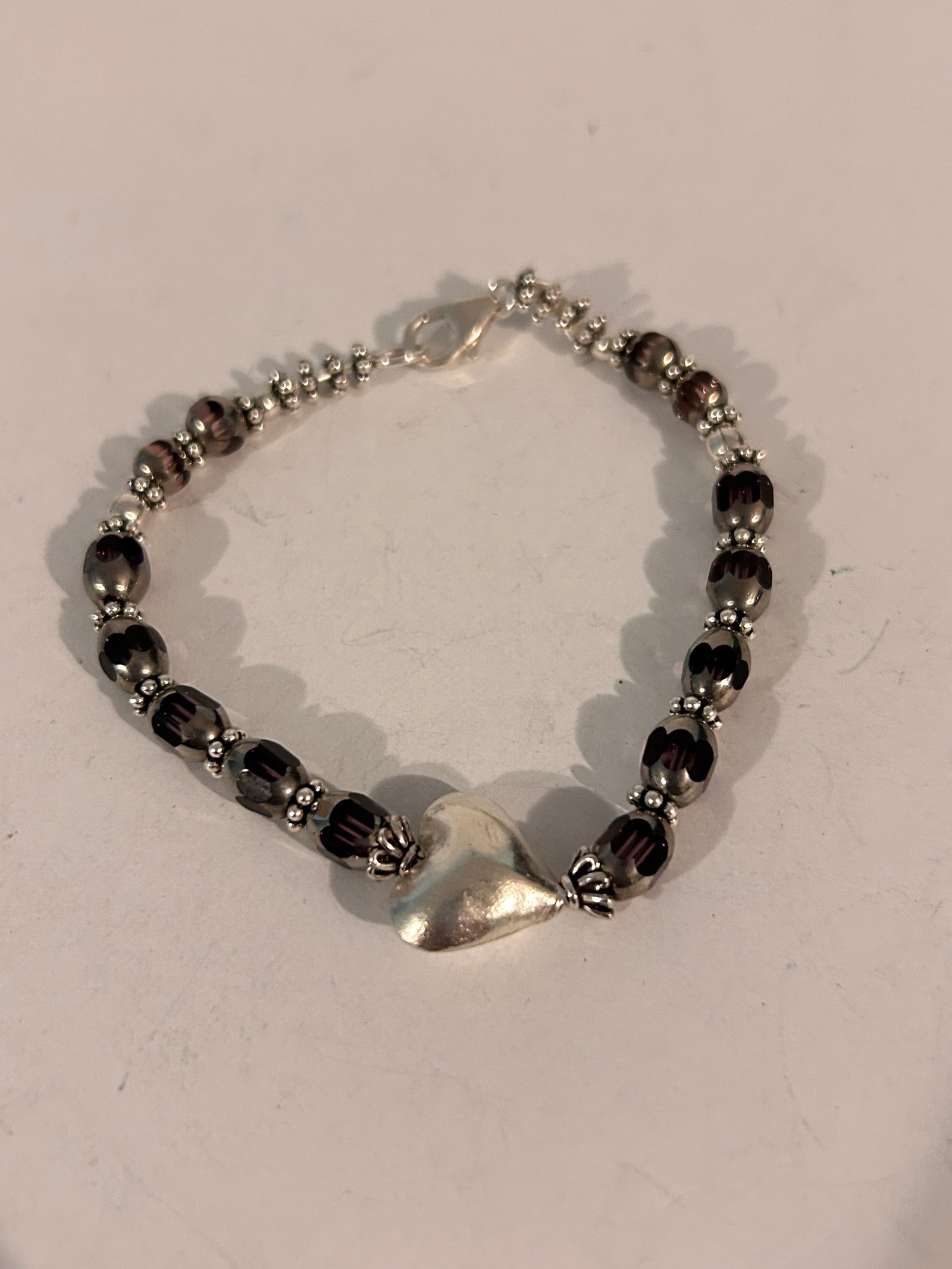 Vintage Sterling Silver Crystal heart Bracelet 7" (1 of 5)
