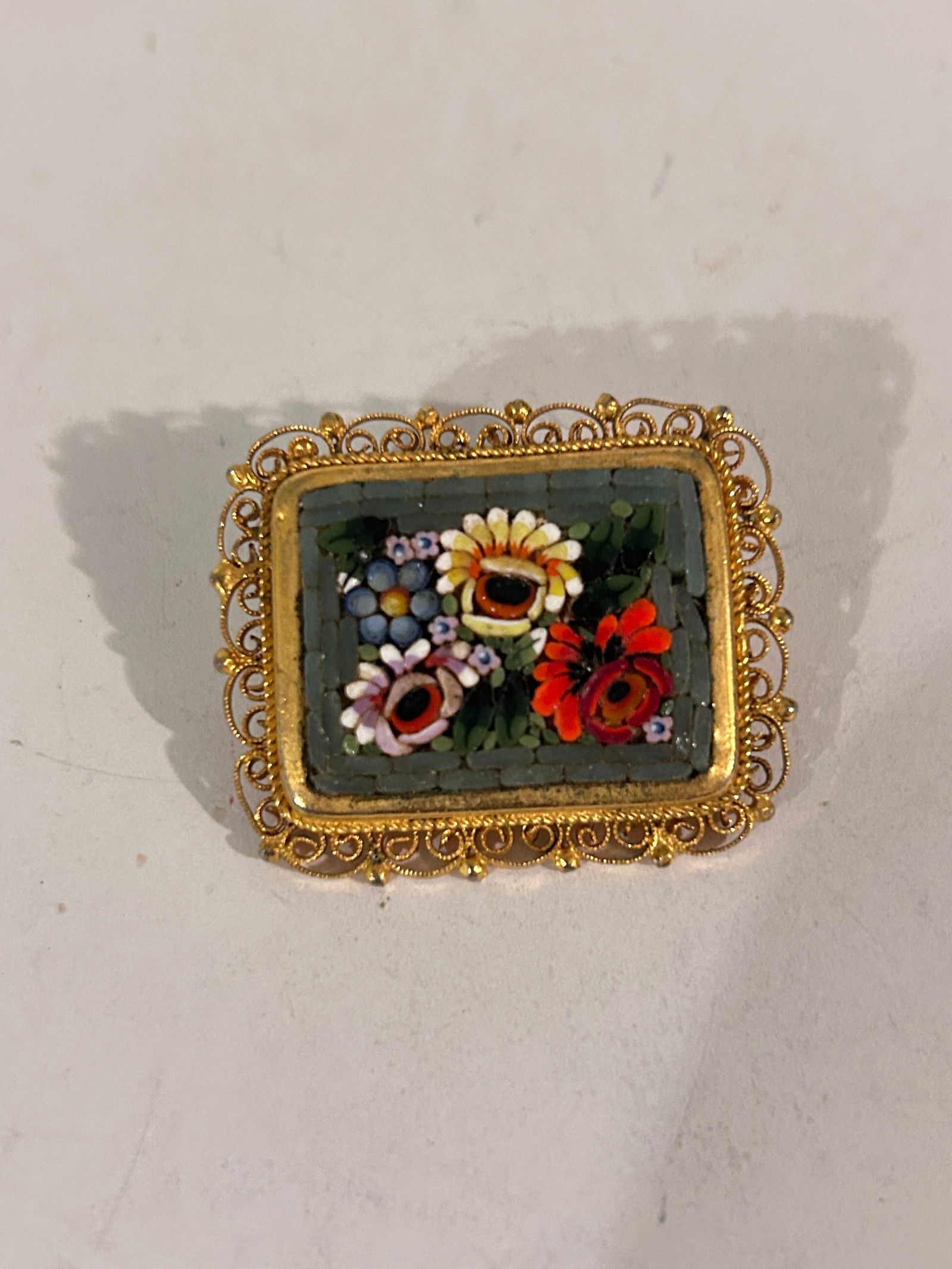 Flowers Micro Mosaic Murano Glass ITALY Vintage Filigree Brooch (1 of 4)