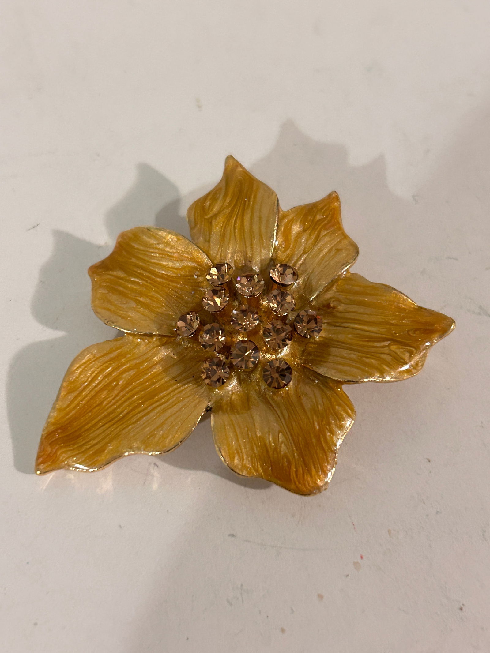 Vintage Yellow Enamel Floral Rhinestone Brooch (1 of 5)