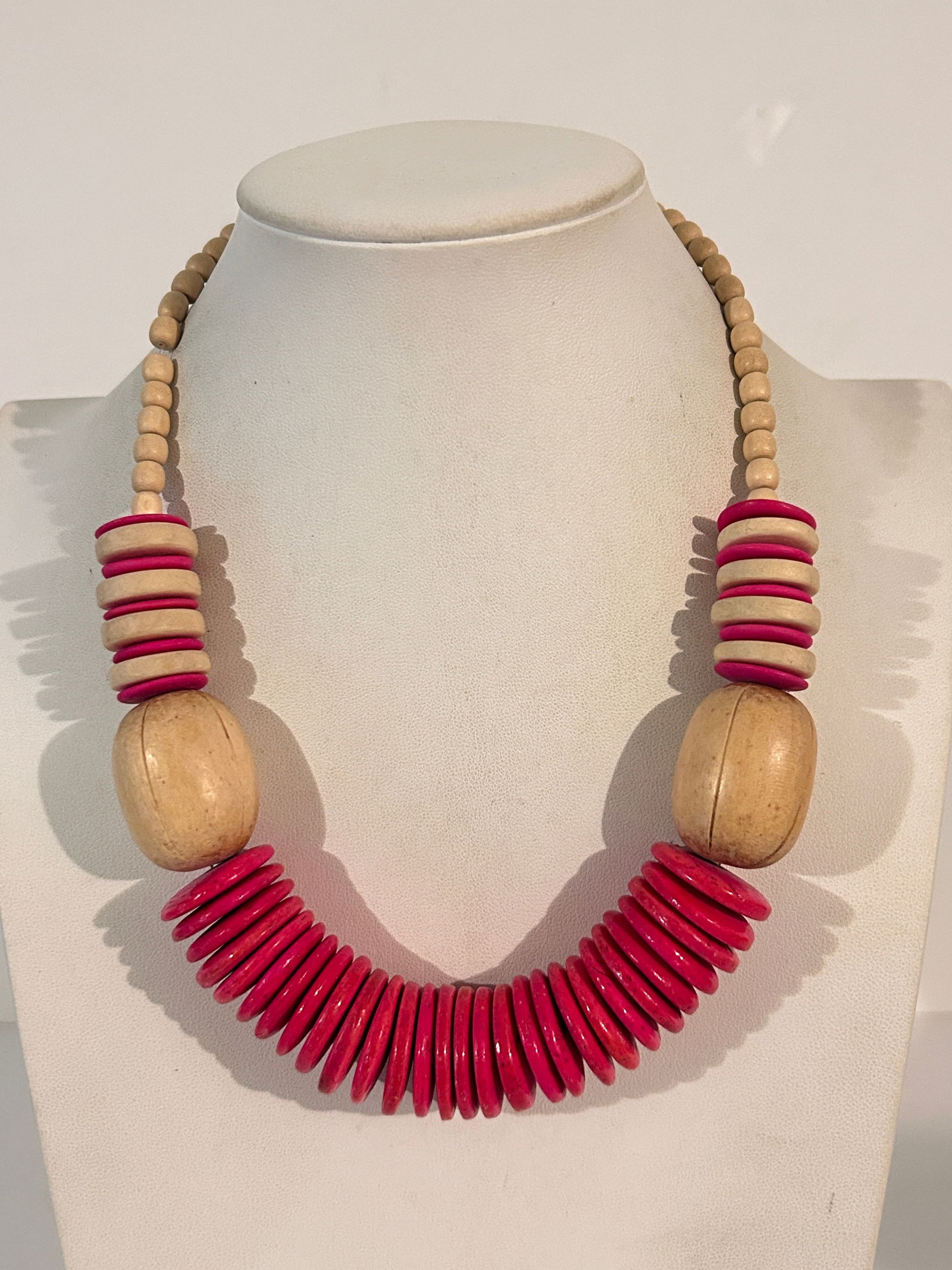 Old Beaded wood pink Necklaces 16" (1 of 5)
