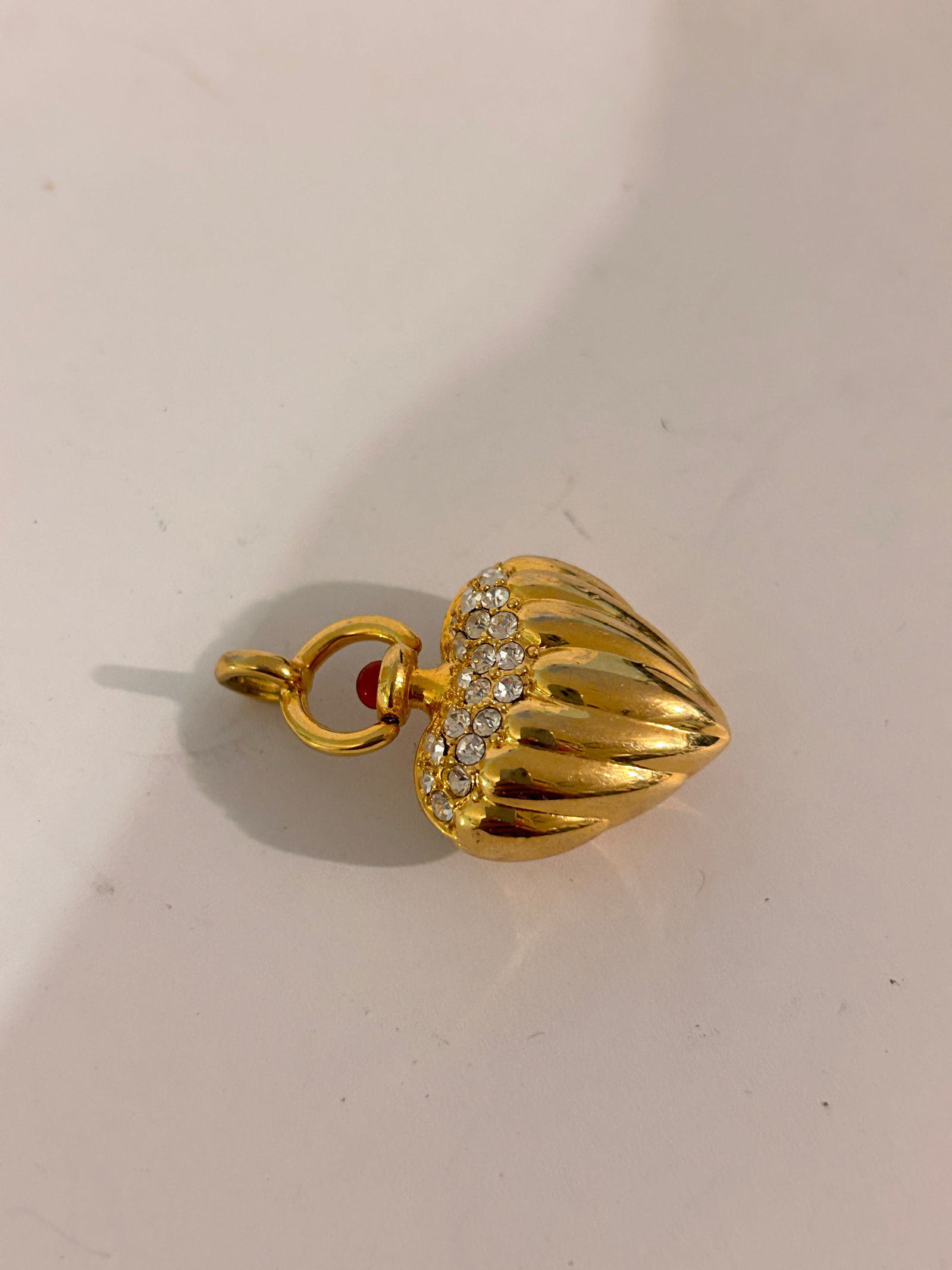 Joan Rivers Gold Tone Heart pave crystal red cabochon Pendant (1 of 4)