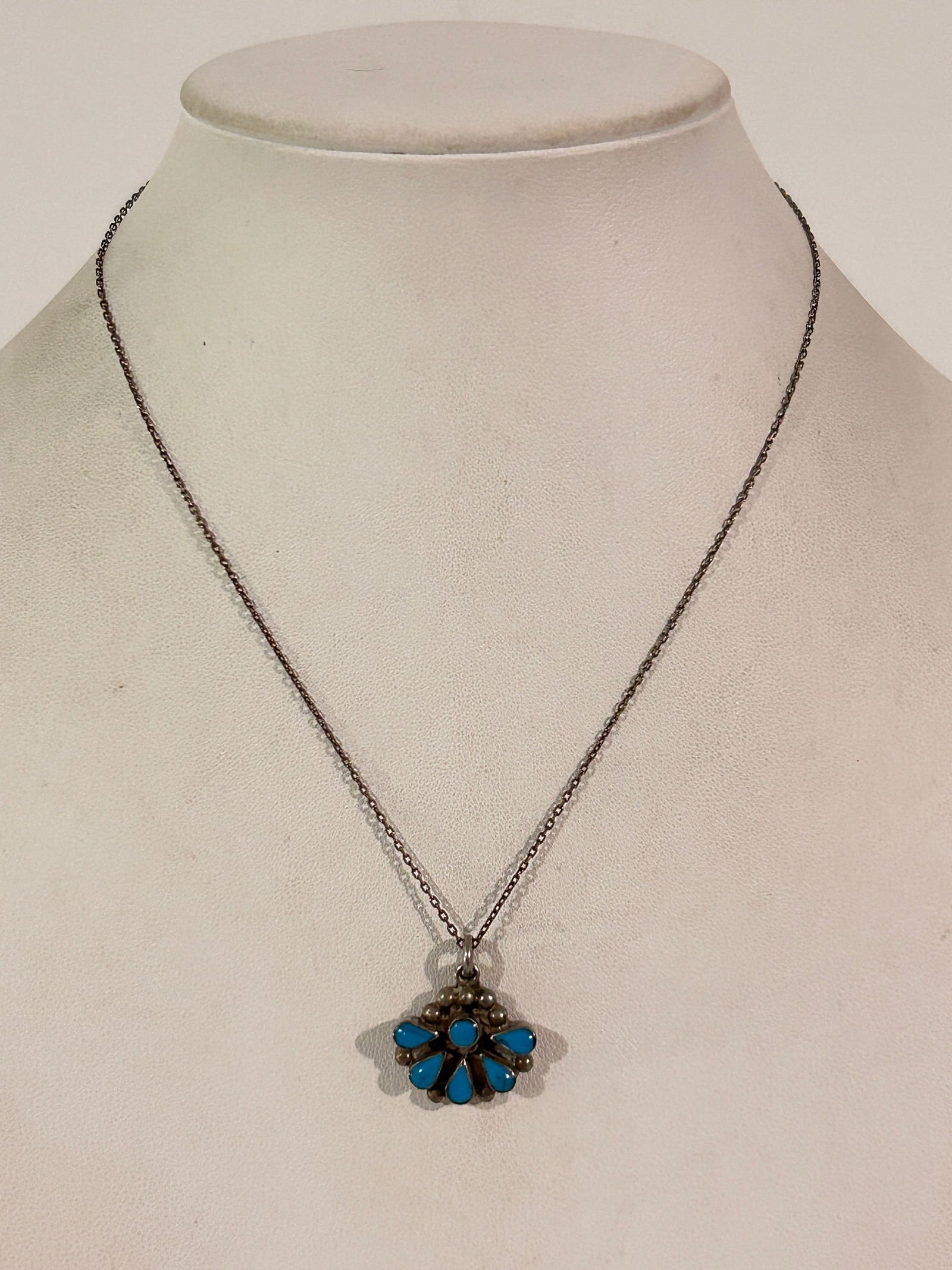 Native American Navajo sterling silver turquoise cluster pendant necklace TM-275 Mexico (1 of 5)