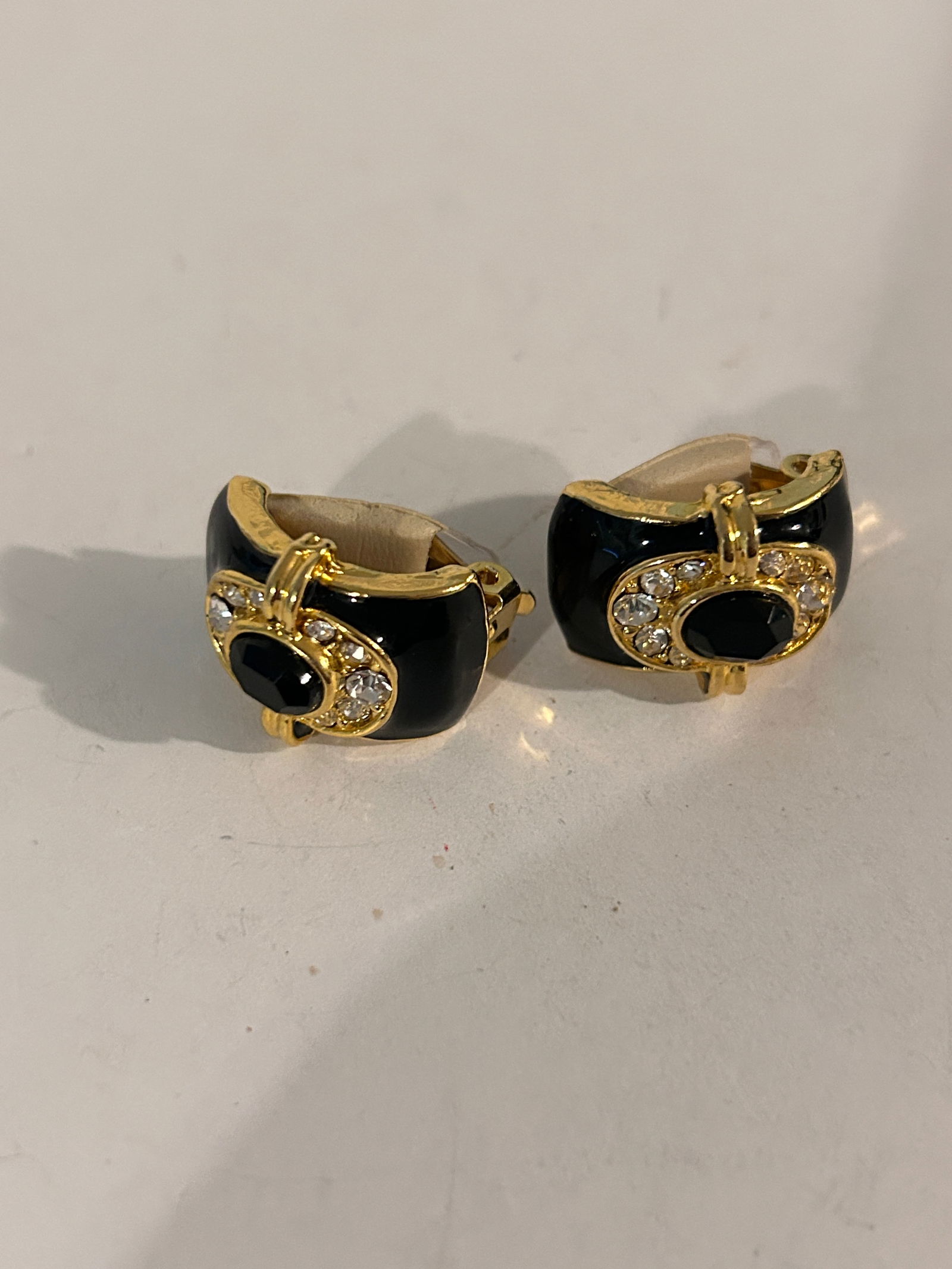 Vintage Gold Tone black enamel rhinestone Earrings (1 of 5)
