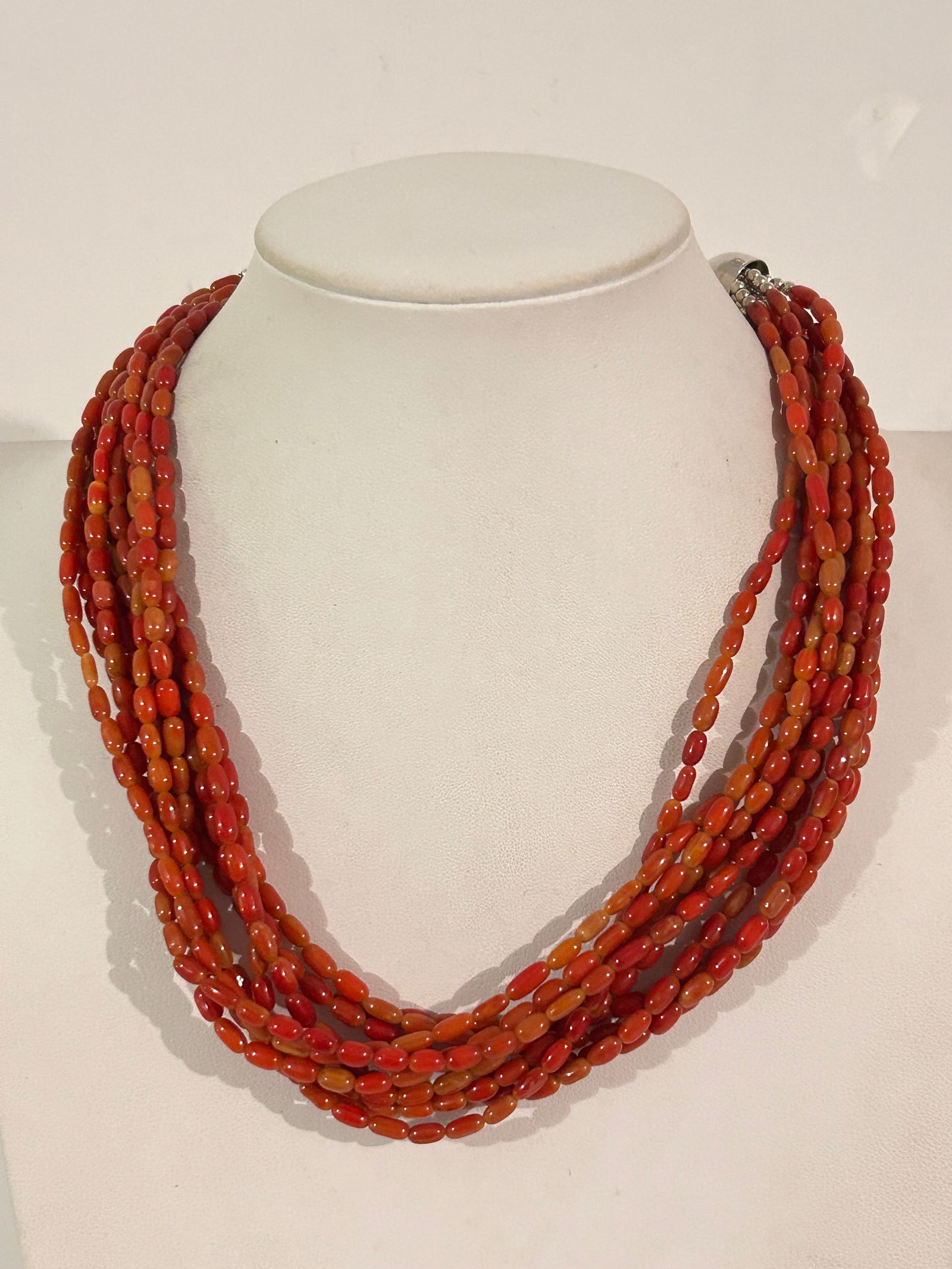 Vintage Coral Multi Strand Necklace Sterling Silver 102 Grams 18 (1 of 6)