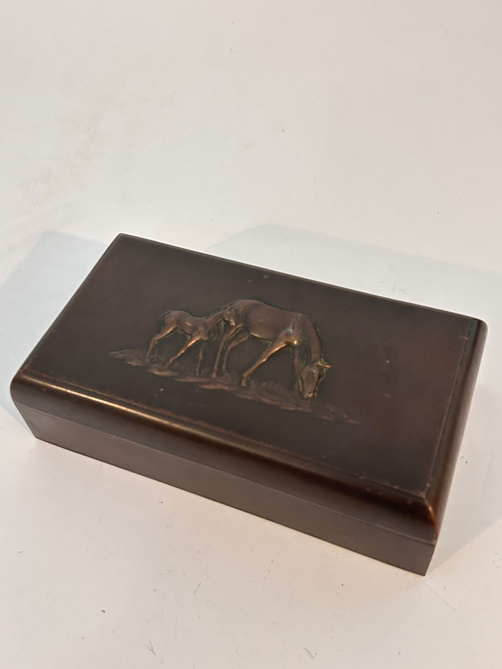 Vintage Copper Solid Cigarette Case or Jewelry box 6 3/4" x 3 3/4" Featuring a raised design of an (1 of 6)