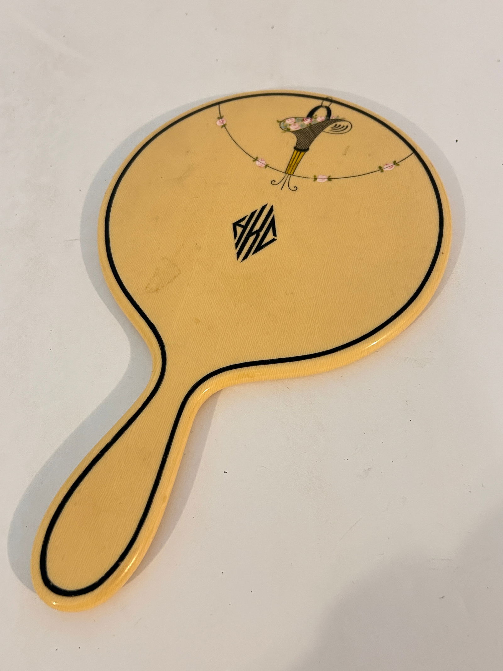 Art Deco Hand Mirror Celluloid beveled 10 3/4" (1 of 5)