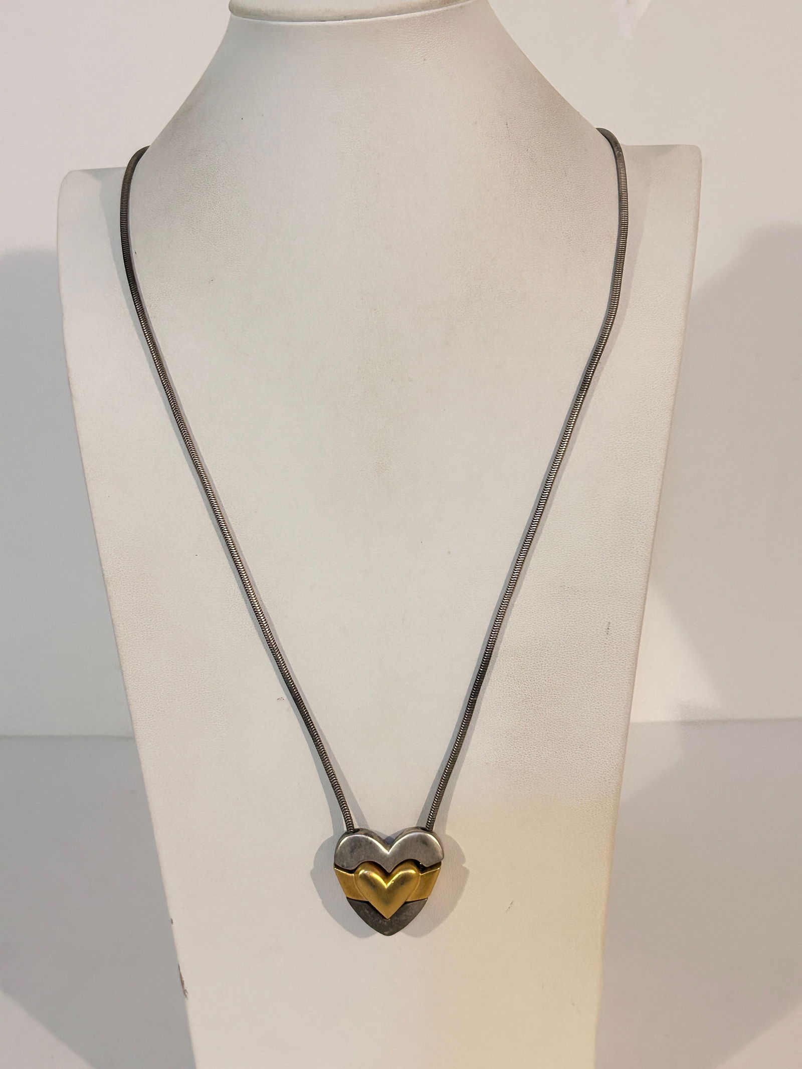 Vintage Silver Tone heart slider pendant Necklace 32" (1 of 5)