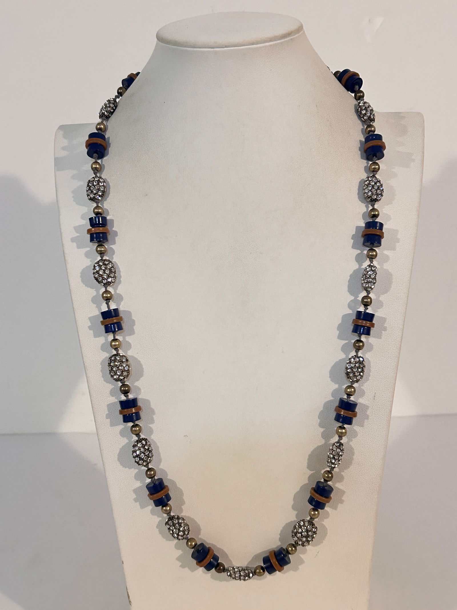 J.Crew Beaded Necklace Blue Brown Lucite Rhinestone Crystal Chunky 30" (1 of 5)