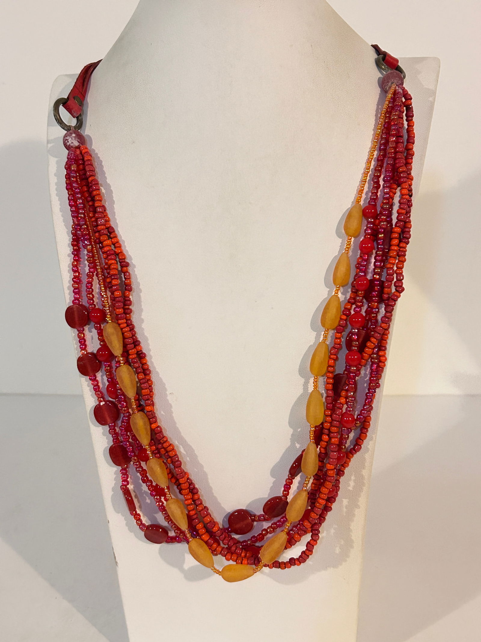 Vintage multi-strand bead necklace glass vibrant colors bohemian tribal style 34" (1 of 5)