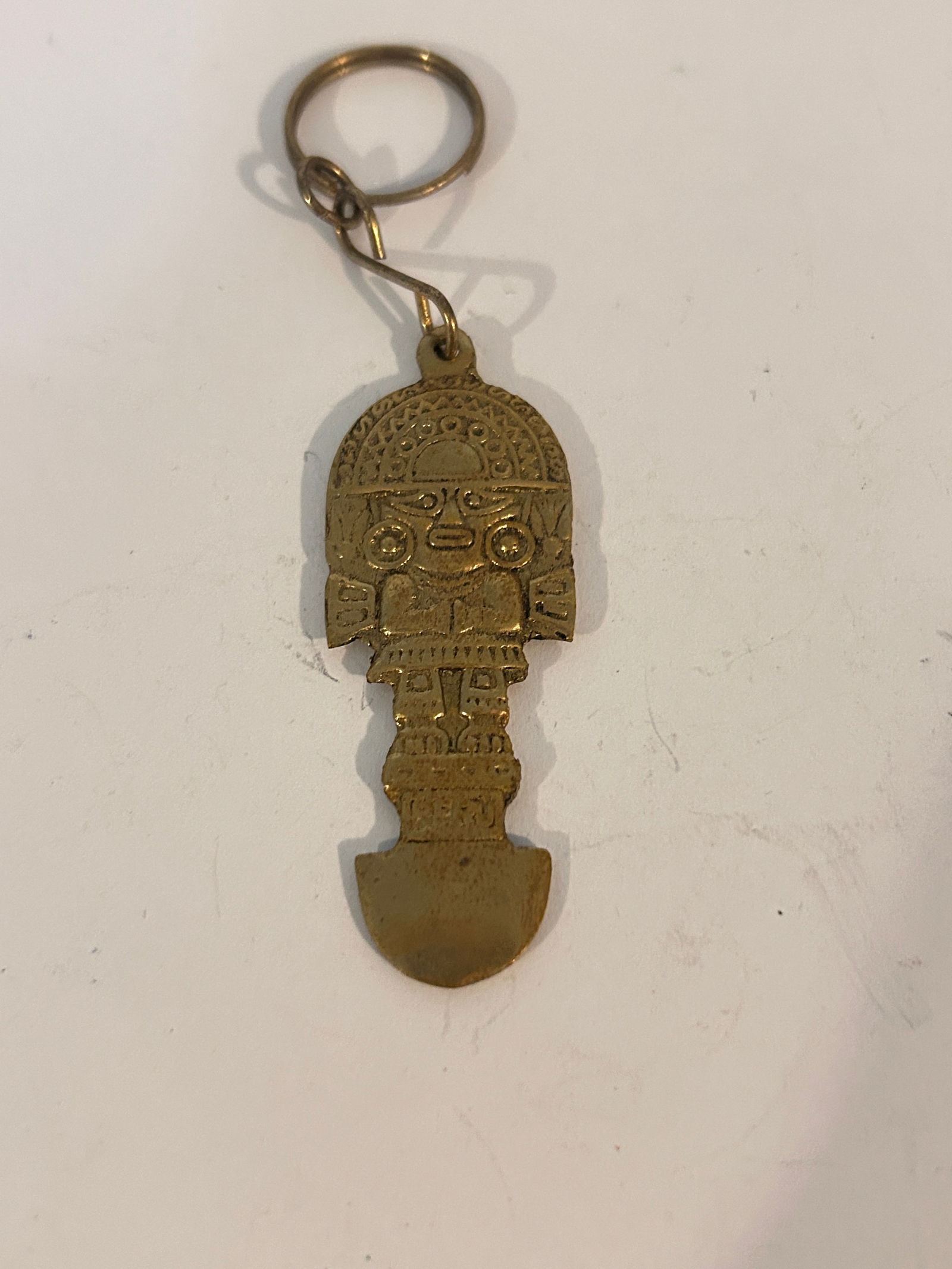 Aztec Mayan Marked PERU Key Ring Key Fob Brass (1 of 3)