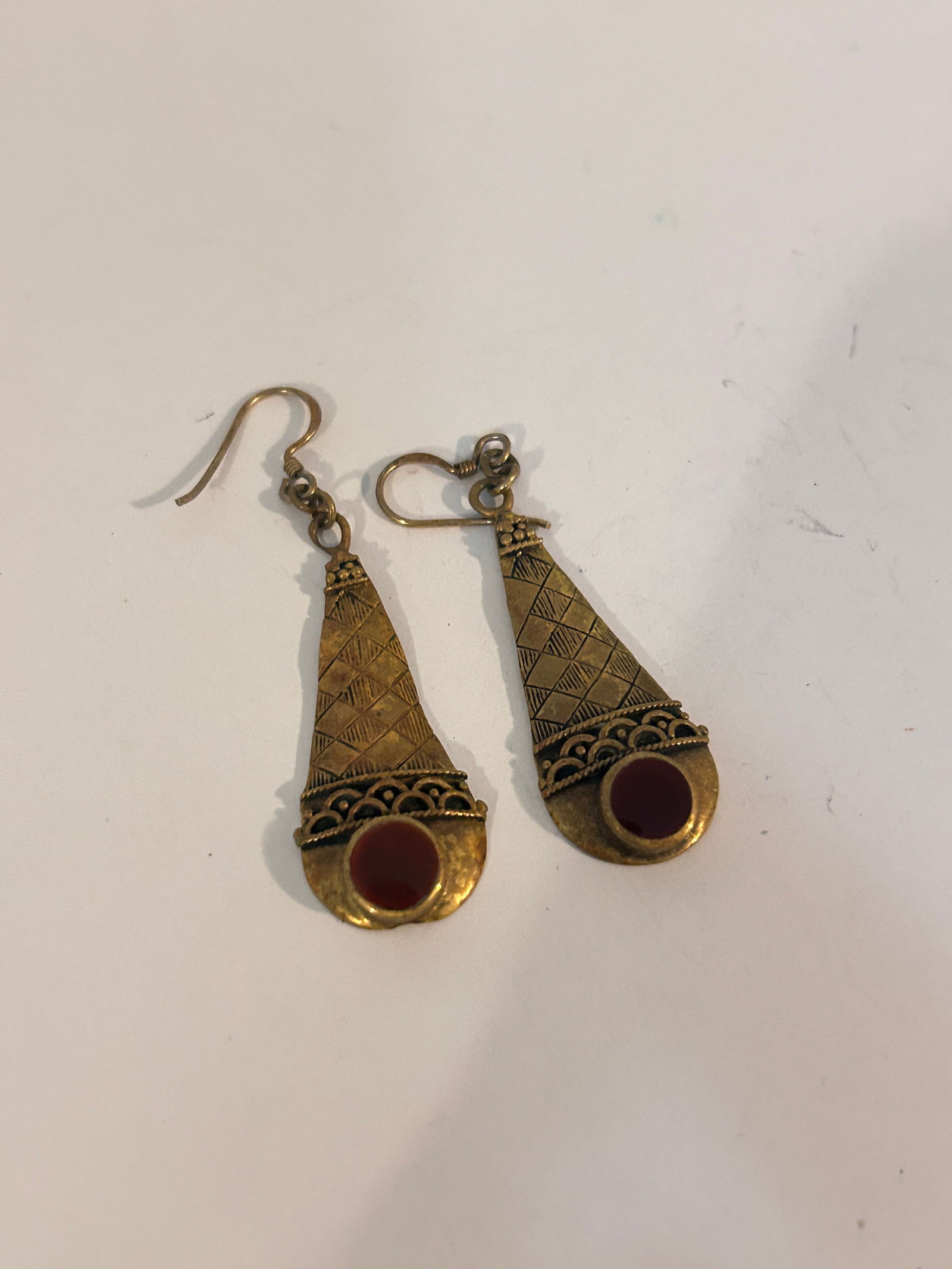 pair of brass dangle earrings with red carnelian (1 of 4)