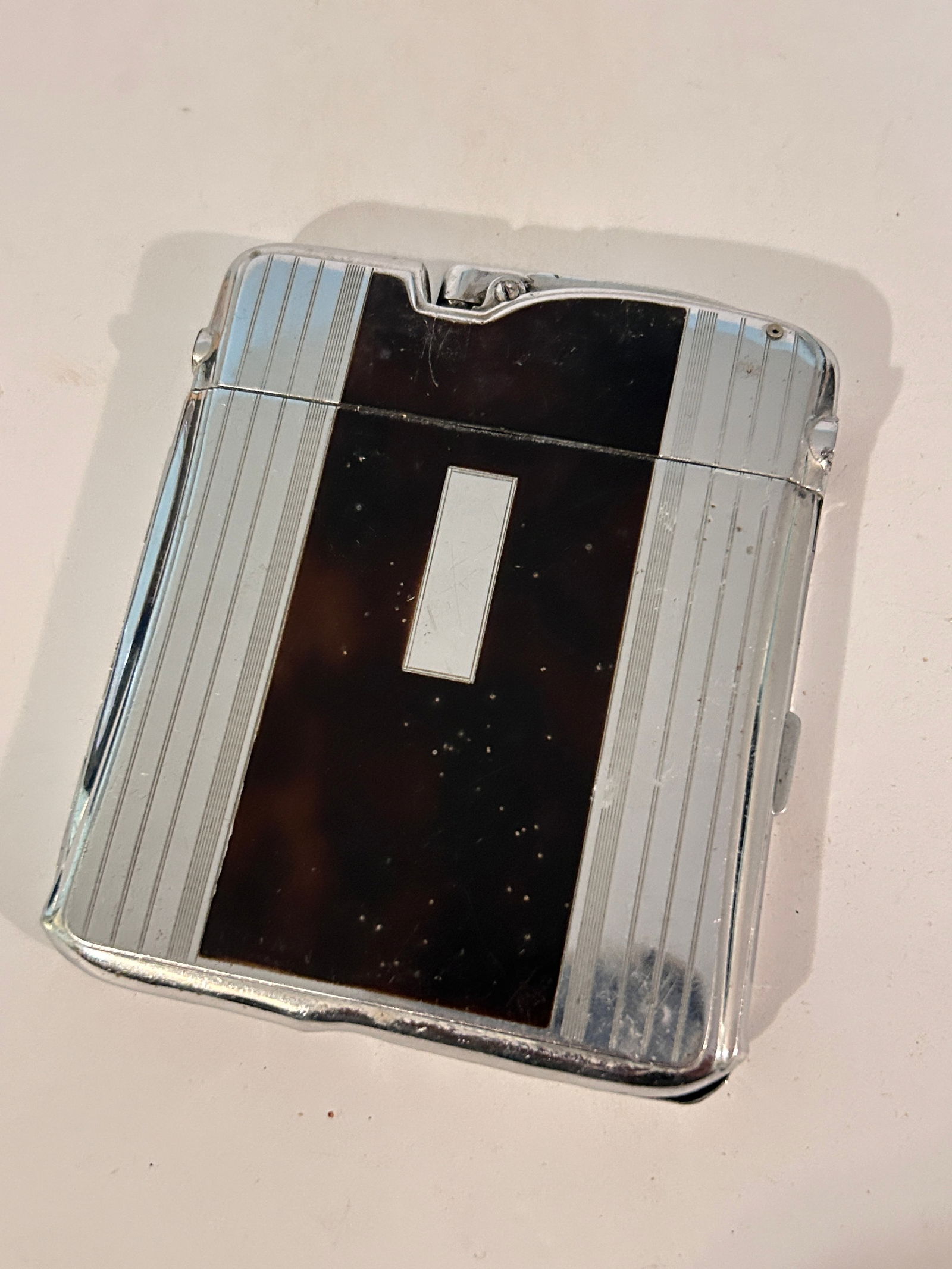 Ronson Art Deco Ten A Case Enamel Silver Tone Cigarette Case Lighter needs flint (1 of 5)