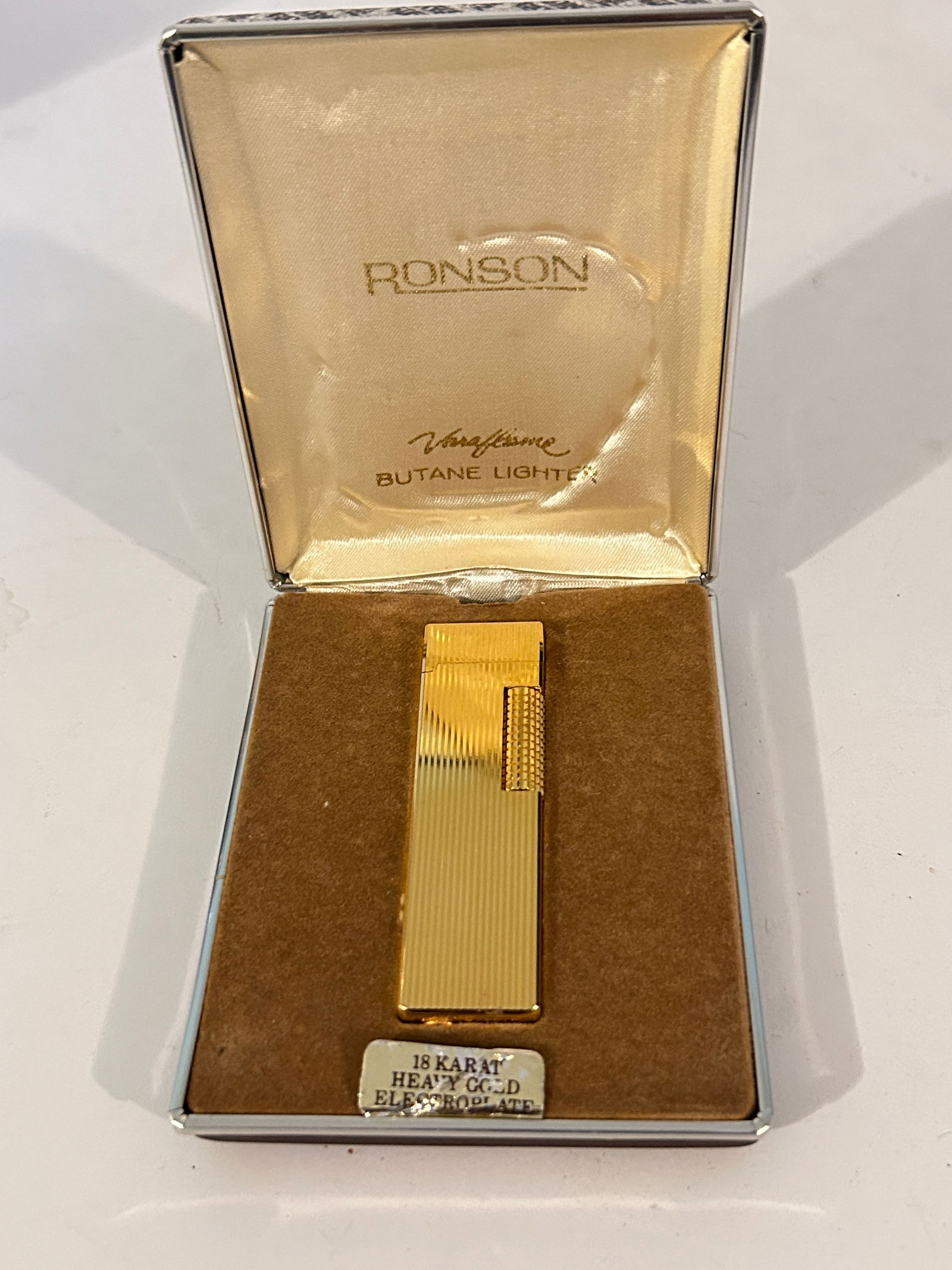 Vintage Ronson 18k Gold Electroplated Butane Lighter New in Box (1 of 6)