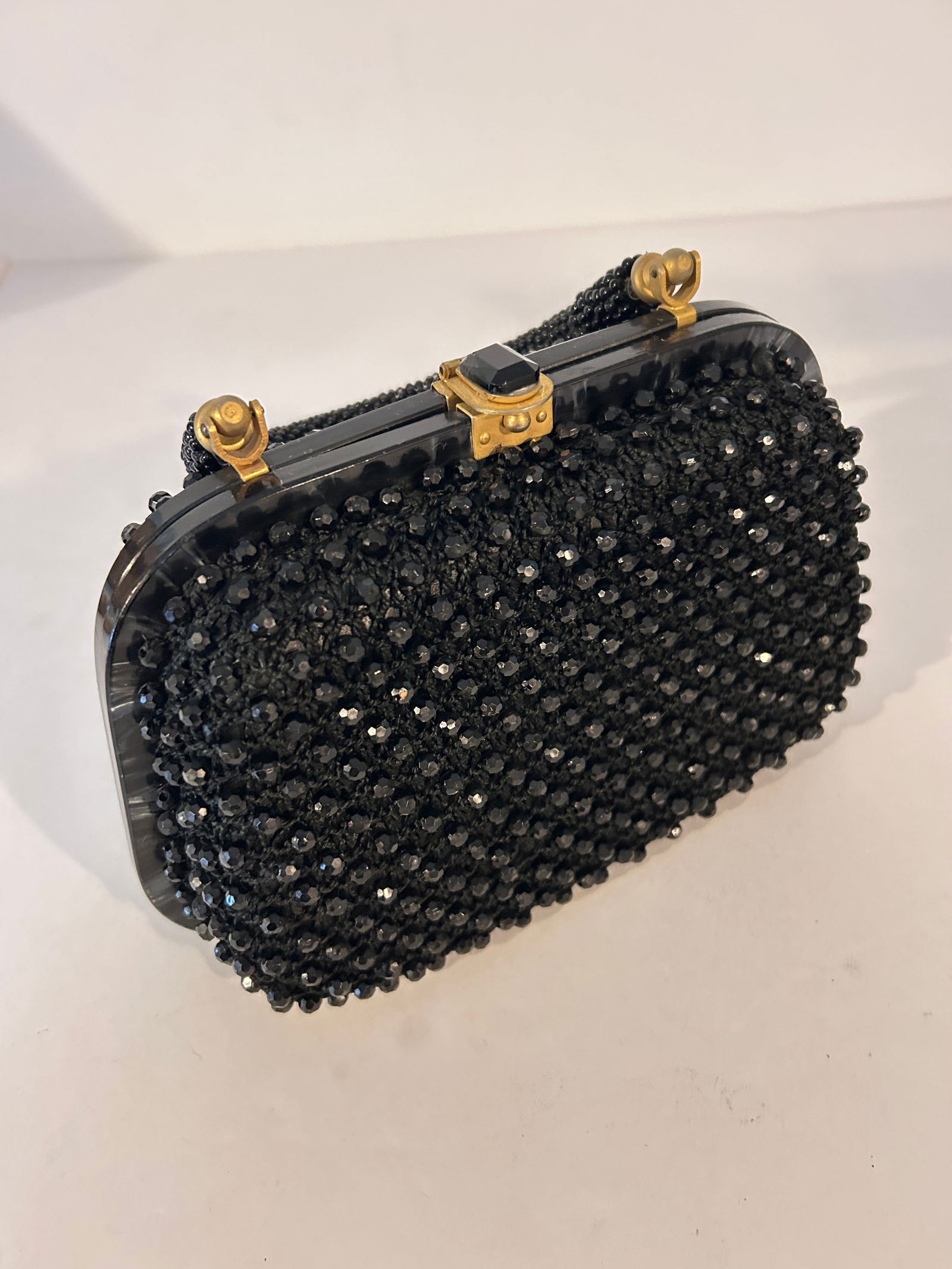 Vintage Handmade Black Crystal Beaded Evening Bag British Hong Kong (1 of 8)