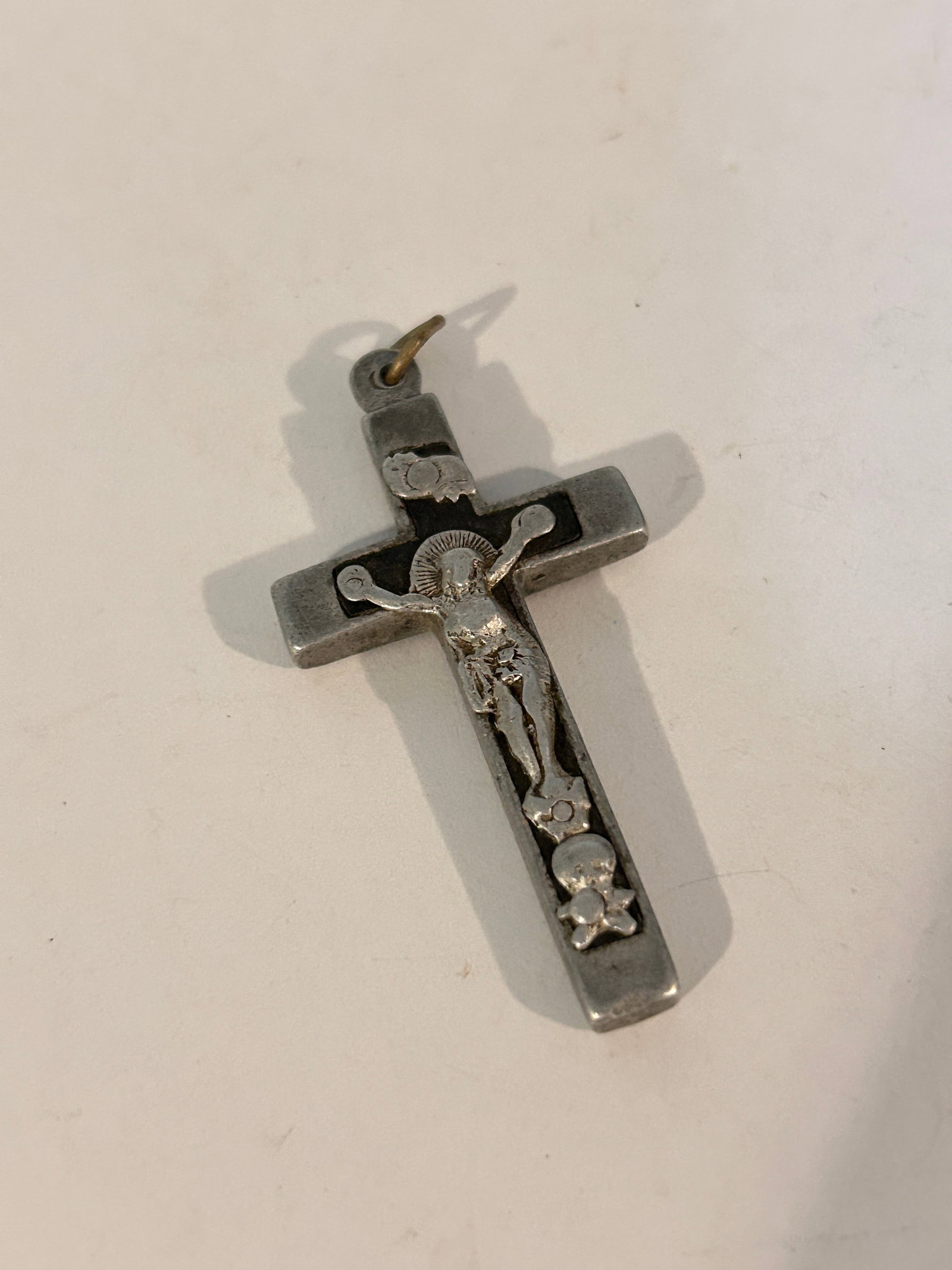Vintage Crucifix Pendant Aluminum Cross Holy Catholic 2 1/4" Tall (1 of 4)